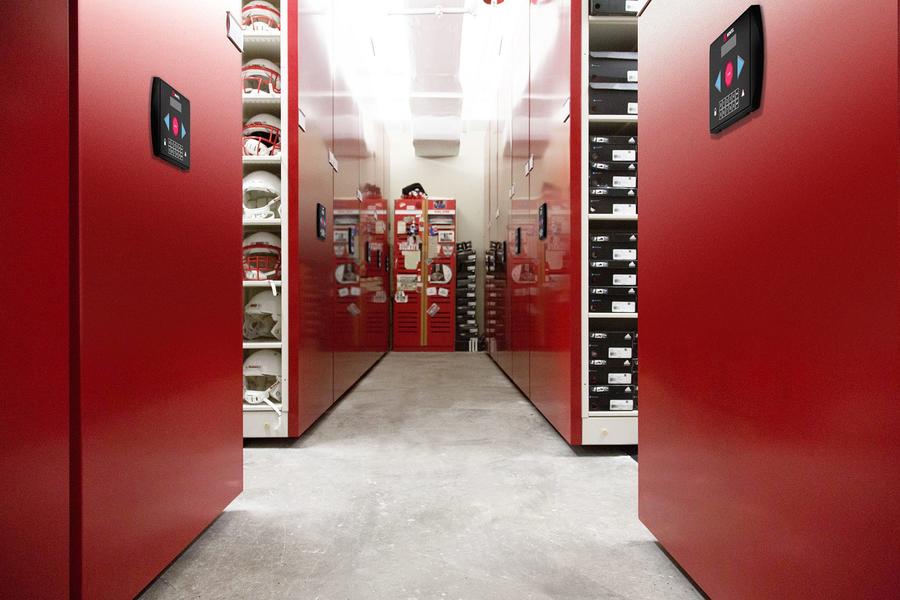 American football team equipment storage systems