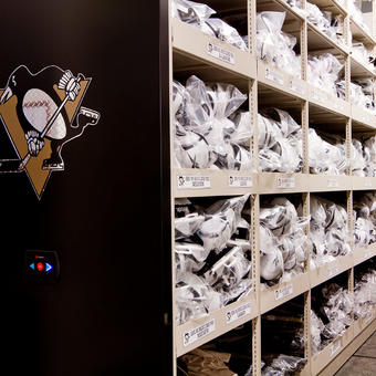 Mobile shelving storage for professional sports teams