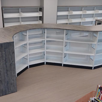 Hybria Curve 4-POST CIRCULAR LIBRARY AND OFFICE SHELVING SYSTEMS WITH OR WITHOUT CASTERS