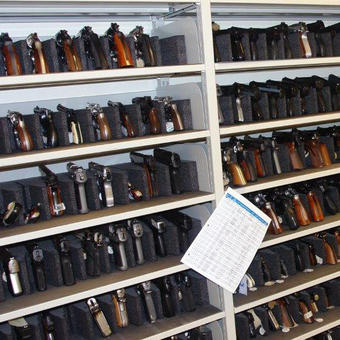 Pistol storage shelving solutions